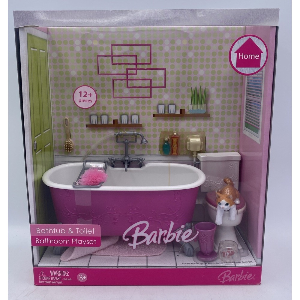 VTG 2006 Barbie Home Bathtub & Toilet Bathroom Playset Mattel MINT K8607 NIB